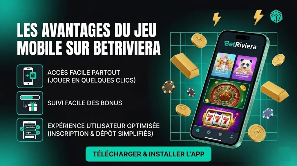 Icônes BetRiviera jeu mobile pour souligner la commodité
