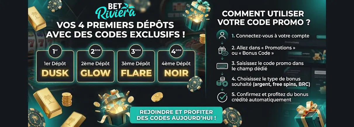 Guide code promo BetRiviera pour activer les offres spéciales