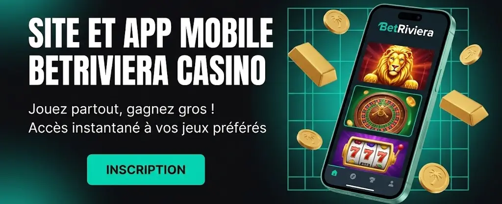 Interface mobile BetRiviera casino pour jouer partout et gagner