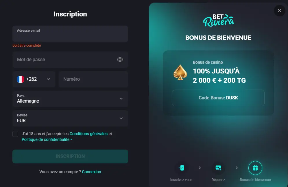 Étapes inscription BetRiviera Casino pour nouveaux joueurs